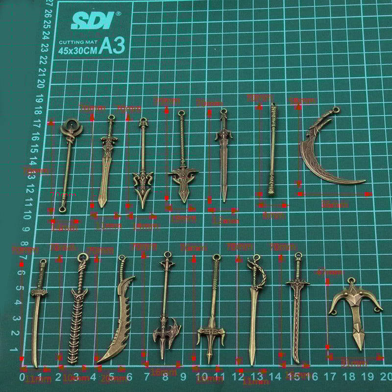 10 buc. 15 stiluri, aliaj mixt, 2 culori, cavaler, sabie, cuțit, pistol, arc farmece pentru bijuterii, bricolaj, arme lucrate manual, pandantiv