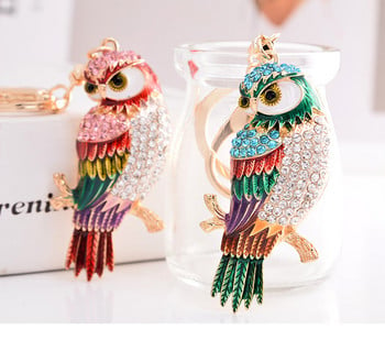 Χαριτωμένο Rhinestone Crystal Owl Bird Parrot Μπρελόκ Ζώο Μπρελόκ Κρεμαστό μπρελόκ