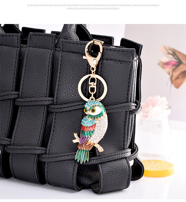 Drăguț cu stras cristal bufniță pasăre papagal breloc animal chei lanț cheie suport breloc pandantiv