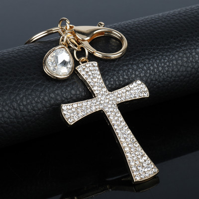 Design cu strasuri, breloc cu cruce de cristal, brelocuri chic cu noroc, geantă, pandantiv, mașină, femei, brelocuri, inel, cadou creștin