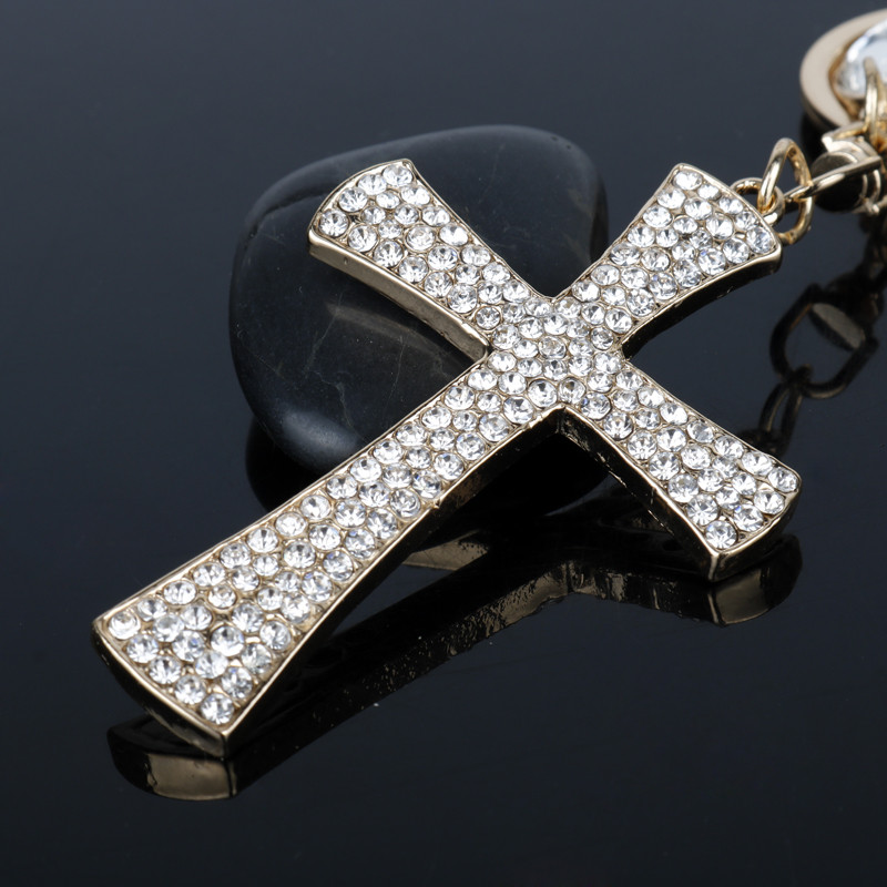 Σχέδιο Rhinestone Κρυστάλλινο Σταυρό Μπρελόκ Μπρελόκ Chic Lucky Τσάντα Πορτοφόλι Κρεμαστό Αυτοκίνητο Γυναικεία Μπρελόκ Δαχτυλίδι Κάτοχος Χριστιανικό Δώρο