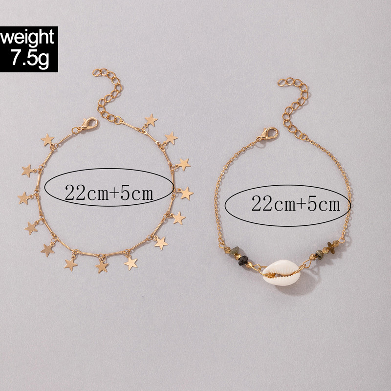 Tocona Boho Gri închis Steaua de piatră Shell ciucuri Lanț pentru picioare pentru femei din aliaj Sandale reglabile glezne Bijuterii 2 buc/set Comert cu ridicata