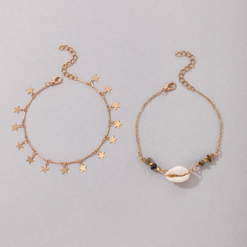 Tocona Boho Gri închis Steaua de piatră Shell ciucuri Lanț pentru picioare pentru femei din aliaj Sandale reglabile glezne Bijuterii 2 buc/set Comert cu ridicata