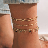 Tocona, de lux, cristal negru, piatră, ciucuri, gleznele pentru femei scobite în geometrie, lanț pentru picioare reglabile, bijuterii boeme 17919