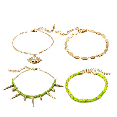 Tocona 4vnt./komplektai Bohemiški kutai Moterims Prabangūs krištolo akmenys Akys Virvė pėdų grandinėlė aukso spalvos vafliai Vasariniai papuošalai