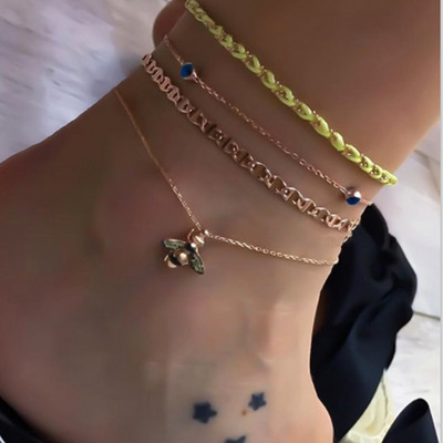 Tocona 4db színes fonott kötél strand bokalánc szett Bohemian női ékszer arany méh függő láblánc a lábon 8665