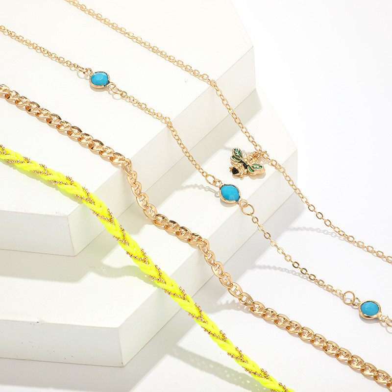 Tocona Set 4 bucăți frânghie împletite colorate gleznele de plajă, bijuterii pentru femei boeme, pandantiv albină din aur, lanț pe picior 8665