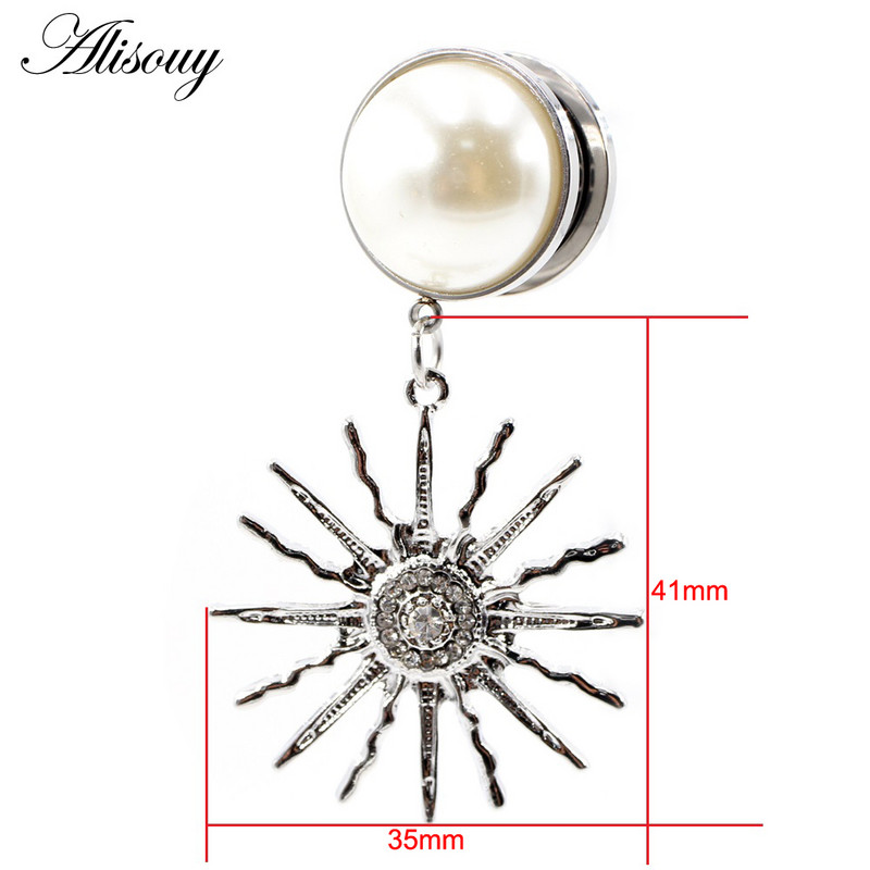 Alisouy 2PCS nerūdijančio plieno cirkonio perlų saulės gėlių pakabukas ausų kištukai tuneliai plėtimosi tempimo matuokliai kūno auskarų vėrimo papuošalai