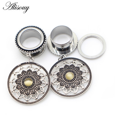Alisouy 2 buc din oțel inoxidabil, retro, rotund, flori, opal, dopuri pentru urechi, tuneluri, expansor, piercing în carne, bijuterii pentru corp