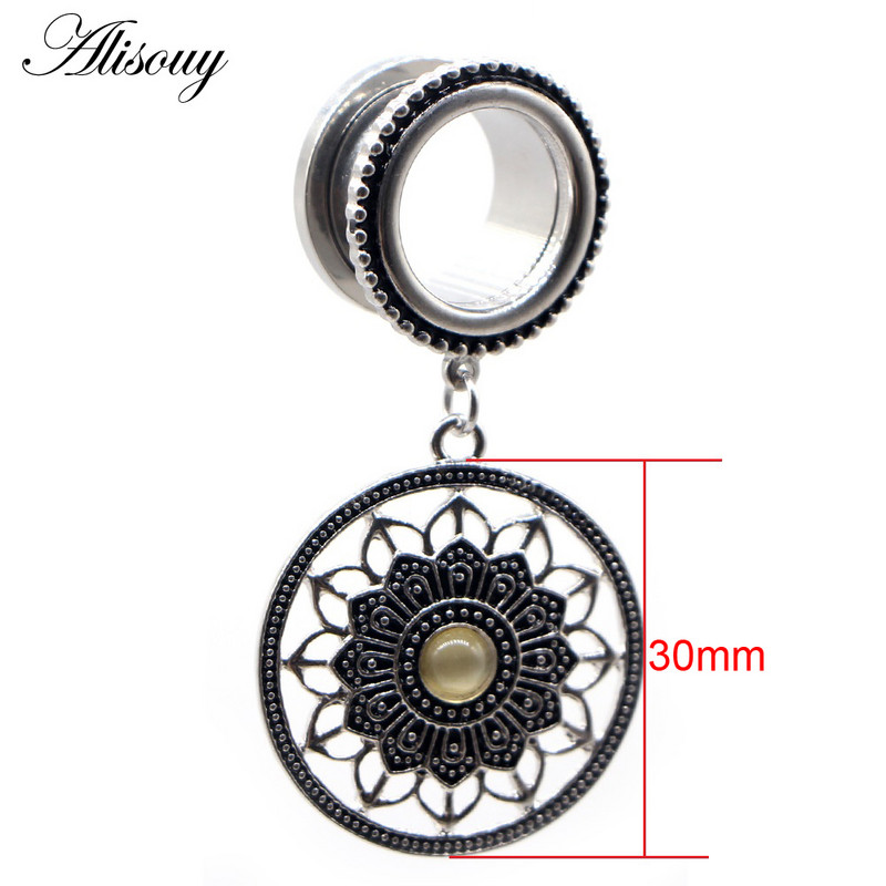 Alisouy 2 buc din oțel inoxidabil, retro, rotund, flori, opal, dopuri pentru urechi, tuneluri, expansor, piercing în carne, bijuterii pentru corp
