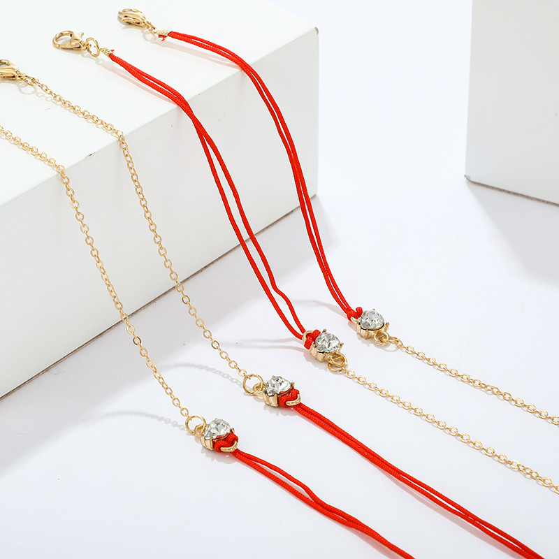 Tocona Tocona Brațe de gleznă cu pandantiv de cristal pentru femei, frânghie roșie norocoasă pe picior, set de glezne cu lanț reglabil, bijuterii cu farmec 8387