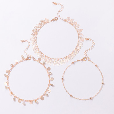 Tocona 3 buc/seturi Charms gleznele cu frunze scobite pentru femei Lanț pentru picioare cu ciucuri Bijuterii de vară reglabile din aliaj de metal 18047