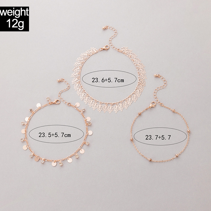 Tocona 3 buc/seturi Charms gleznele cu frunze scobite pentru femei Lanț pentru picioare cu ciucuri Bijuterii de vară reglabile din aliaj de metal 18047