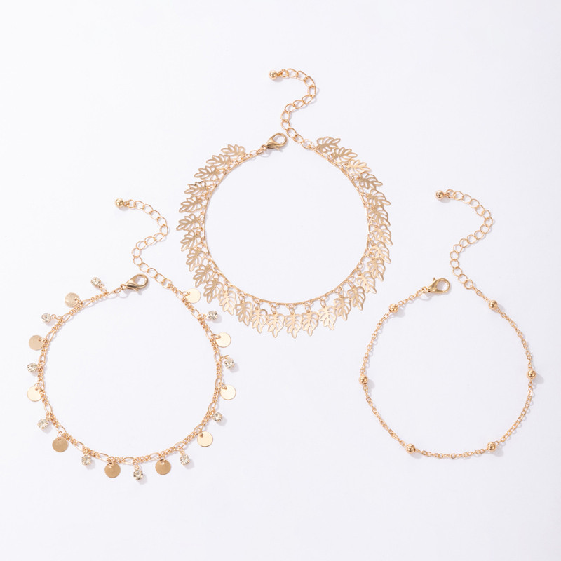 Tocona 3 buc/seturi Charms gleznele cu frunze scobite pentru femei Lanț pentru picioare cu ciucuri Bijuterii de vară reglabile din aliaj de metal 18047