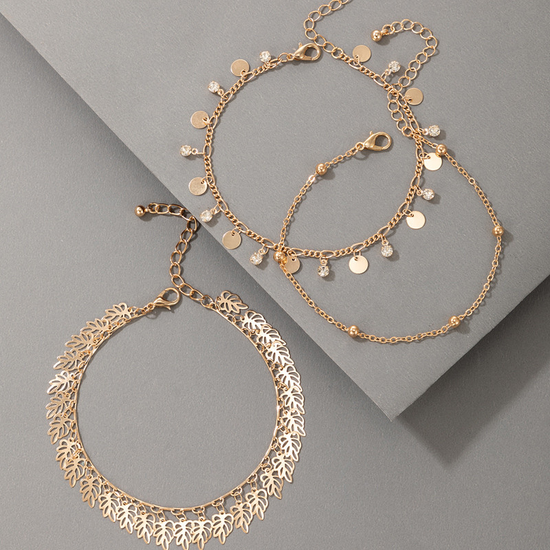 Tocona 3 buc/seturi Charms gleznele cu frunze scobite pentru femei Lanț pentru picioare cu ciucuri Bijuterii de vară reglabile din aliaj de metal 18047