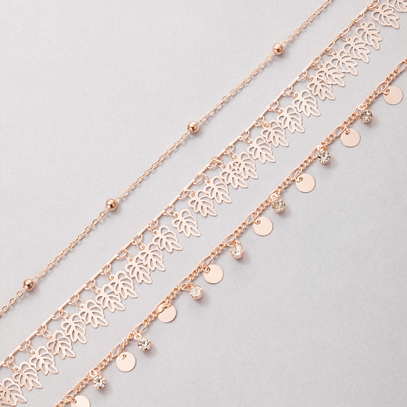 Tocona 3 buc/seturi Charms gleznele cu frunze scobite pentru femei Lanț pentru picioare cu ciucuri Bijuterii de vară reglabile din aliaj de metal 18047