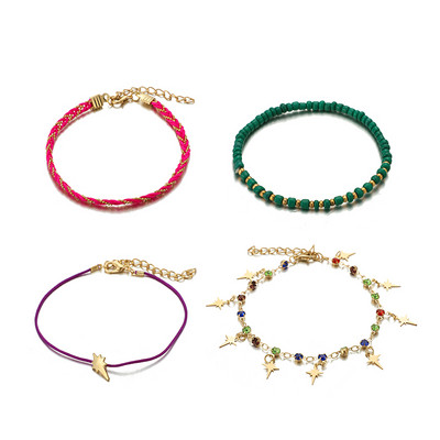 „Tocona Boho“ kelių sluoksnių spalvota virvė etninė kulkšnies apyrankė, spindinti aukso spalva žvaigždės pakabukas pėdų apyrankė paplūdimio papuošalai 8620