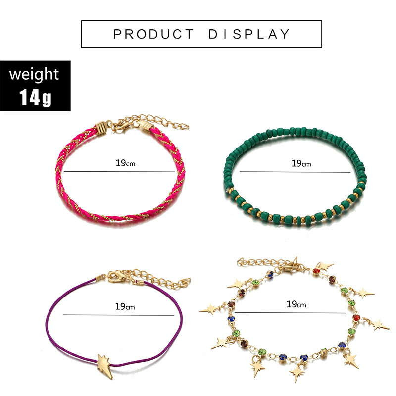 „Tocona Boho“ kelių sluoksnių spalvota virvė etninė kulkšnies apyrankė, spindinti aukso spalva žvaigždės pakabukas pėdų apyrankė paplūdimio papuošalai 8620