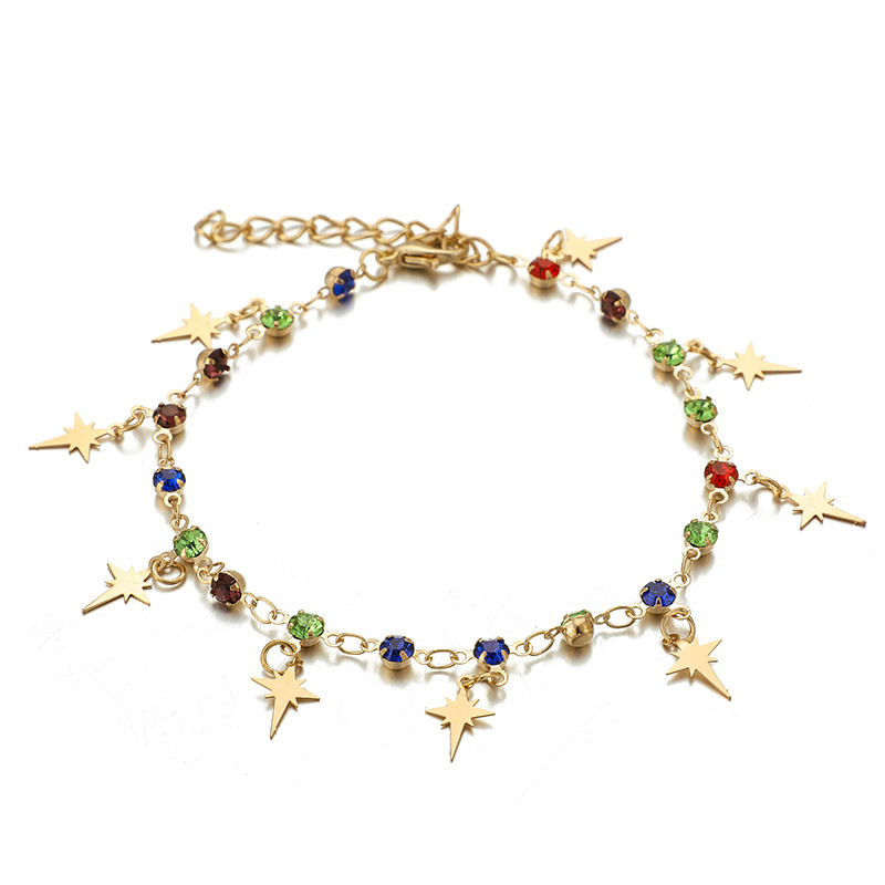 „Tocona Boho“ kelių sluoksnių spalvota virvė etninė kulkšnies apyrankė, spindinti aukso spalva žvaigždės pakabukas pėdų apyrankė paplūdimio papuošalai 8620