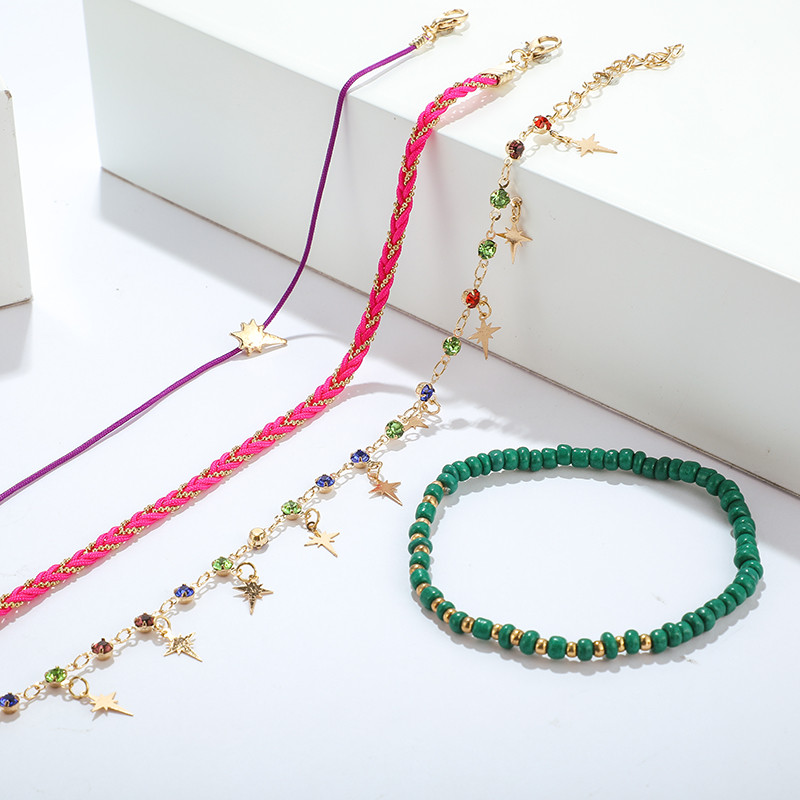 „Tocona Boho“ kelių sluoksnių spalvota virvė etninė kulkšnies apyrankė, spindinti aukso spalva žvaigždės pakabukas pėdų apyrankė paplūdimio papuošalai 8620