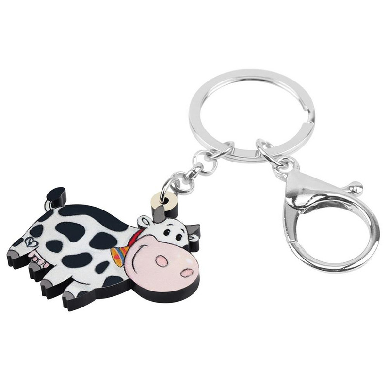 NEWEI Akrilinis varpelis pieninių galvijų karvių raktų pakabukai ūkinių gyvūnų raktų pakabukai moterims mergaičių paauglių rankinės automobilio piniginės žavesio papuošimo dovana