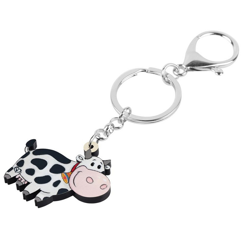 NEWEI Akrilinis varpelis pieninių galvijų karvių raktų pakabukai ūkinių gyvūnų raktų pakabukai moterims mergaičių paauglių rankinės automobilio piniginės žavesio papuošimo dovana