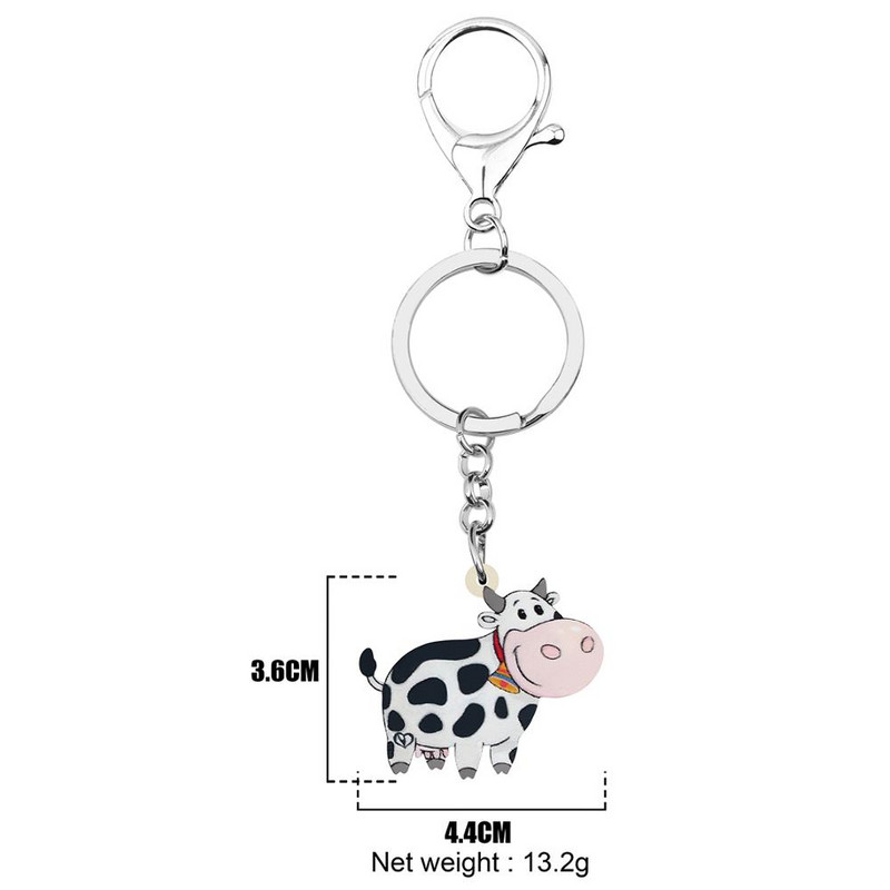 NEWEI Akrilinis varpelis pieninių galvijų karvių raktų pakabukai ūkinių gyvūnų raktų pakabukai moterims mergaičių paauglių rankinės automobilio piniginės žavesio papuošimo dovana
