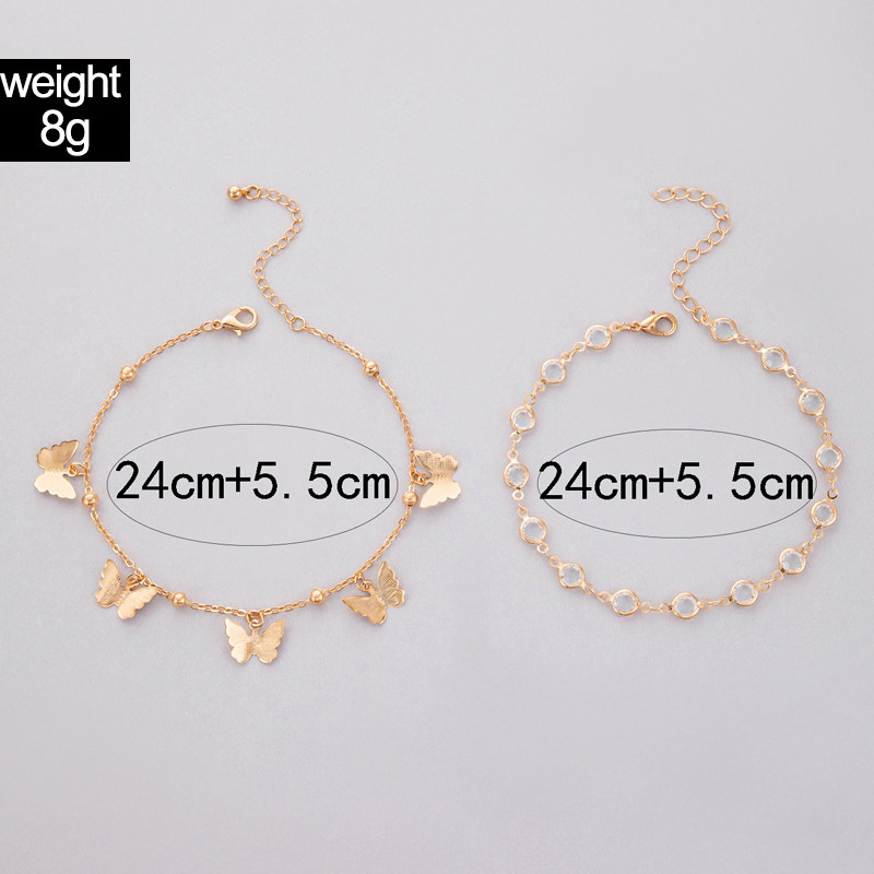 Tocona 2 buc/seturi de glezne cu ciucuri cu strasuri colorate pentru femei, aurii, metale grele, lanț gros pentru picioare, sandale desculțe, bijuterii