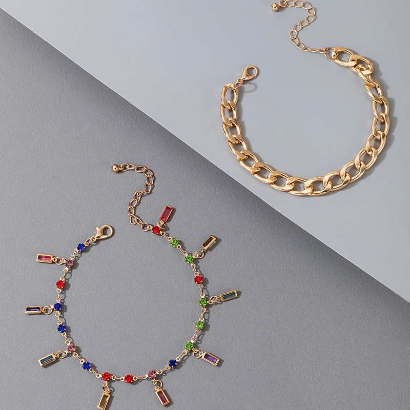 Tocona 2 buc/seturi de glezne cu ciucuri cu strasuri colorate pentru femei, aurii, metale grele, lanț gros pentru picioare, sandale desculțe, bijuterii