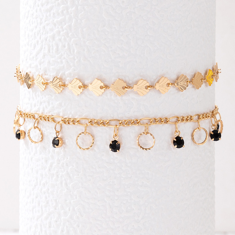 Tocona 2 buc/seturi de glezne cu ciucuri cu strasuri colorate pentru femei, aurii, metale grele, lanț gros pentru picioare, sandale desculțe, bijuterii