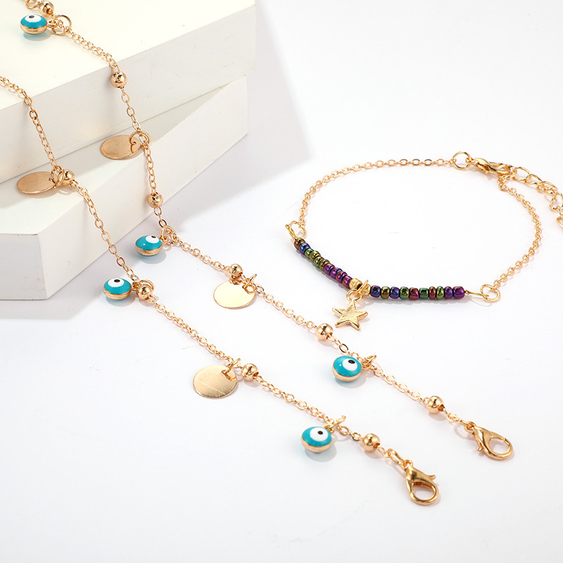 Tocona Punk Boho auksinės spalvos grandinėlė žuvies krištoliniai kutai mezgimo virvelės kelių sluoksnių kulkšnis moterims vakarėlis apyrankė pėdų papuošalai