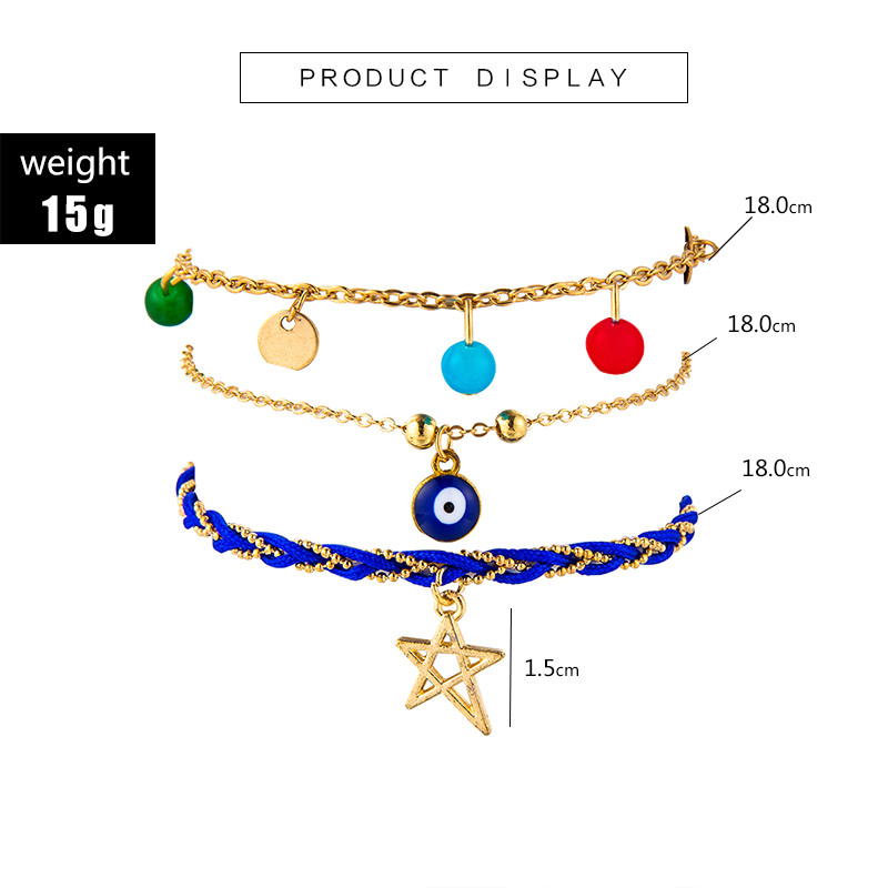 Tocona Bohemia auksinė grandinėlė spalvingi karoliukai akių žvaigždės pakabukas daugiasluoksnė apyrankė ankletas moterims žavinga paplūdimio papuošalų dovana 8145