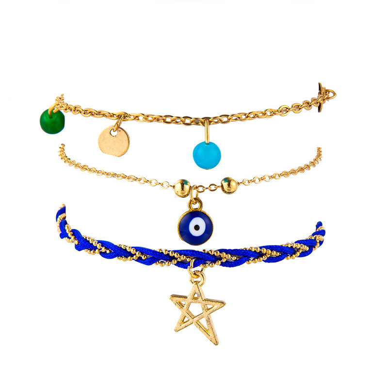 Tocona Bohemia auksinė grandinėlė spalvingi karoliukai akių žvaigždės pakabukas daugiasluoksnė apyrankė ankletas moterims žavinga paplūdimio papuošalų dovana 8145