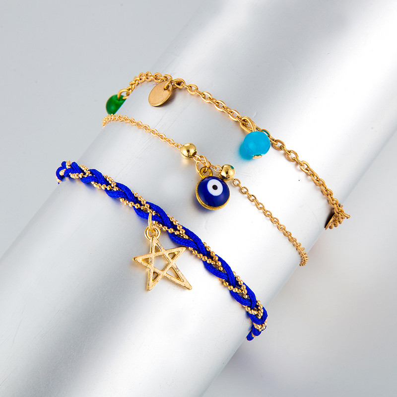 Tocona Bohemia auksinė grandinėlė spalvingi karoliukai akių žvaigždės pakabukas daugiasluoksnė apyrankė ankletas moterims žavinga paplūdimio papuošalų dovana 8145