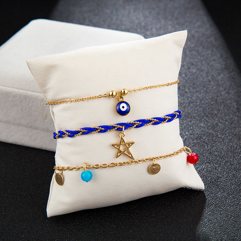 Tocona Bohemia auksinė grandinėlė spalvingi karoliukai akių žvaigždės pakabukas daugiasluoksnė apyrankė ankletas moterims žavinga paplūdimio papuošalų dovana 8145