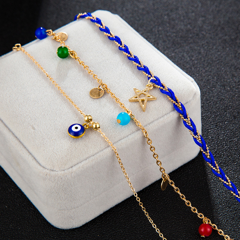 Tocona Bohemia auksinė grandinėlė spalvingi karoliukai akių žvaigždės pakabukas daugiasluoksnė apyrankė ankletas moterims žavinga paplūdimio papuošalų dovana 8145