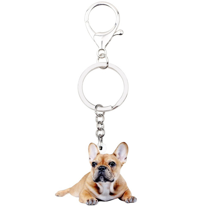 Bonsny akrilo naujovė prancūzų buldogas mopsas šunų raktų pakabukai raktų pakabukas žiedas gyvūnų papuošalai moterims mergaičių rankinė automobilio žavesio aksesuaras