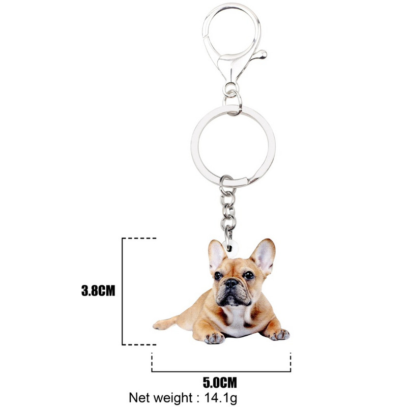 Bonsny akrilo naujovė prancūzų buldogas mopsas šunų raktų pakabukai raktų pakabukas žiedas gyvūnų papuošalai moterims mergaičių rankinė automobilio žavesio aksesuaras