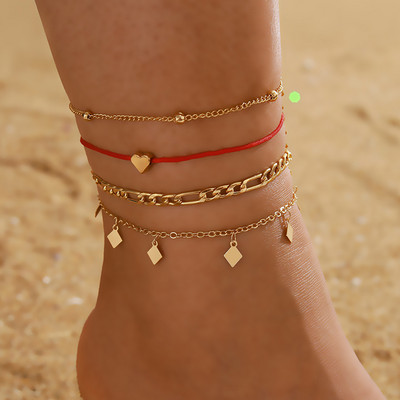 Tocona 7db/szett Bohemian Turkey Eye Pendant Red Rope Bokalánc Női Réteges gyöngyök Karkötő Lánc a lábon Bokalánc 8853