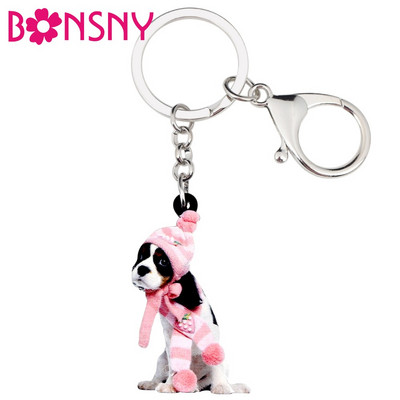 Bonsny Acrylic Sweet Cavalier King Charles Spaniel Suņu atslēgu piekariņi Atslēgu piekariņi Gredzeni Soma Auto piekariņi Karikatūra Rotaslietas Sieviešu Meitenēm