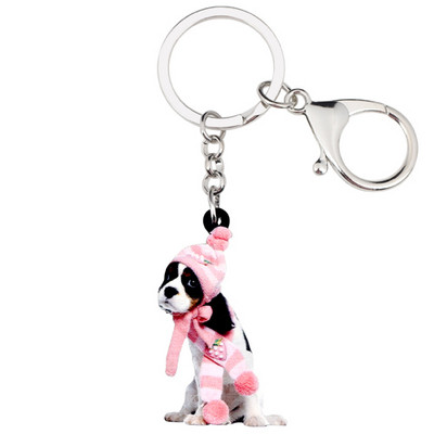 Bonsny Acrilic Dulce Cavalier King Charles Spaniel Câine Breloc Breloc Inele Geanta Charms Mașină Bijuterii din desene animate pentru Femei Fete