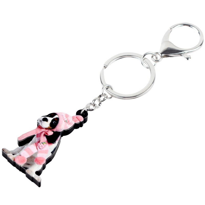 Bonsny Acrilic Dulce Cavalier King Charles Spaniel Câine Breloc Breloc Inele Geanta Charms Mașină Bijuterii din desene animate pentru Femei Fete