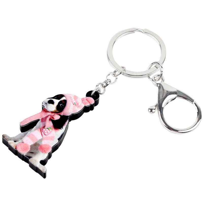 Bonsny Acrilic Dulce Cavalier King Charles Spaniel Câine Breloc Breloc Inele Geanta Charms Mașină Bijuterii din desene animate pentru Femei Fete