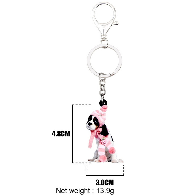 Bonsny Acrilic Dulce Cavalier King Charles Spaniel Câine Breloc Breloc Inele Geanta Charms Mașină Bijuterii din desene animate pentru Femei Fete