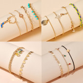 Tocona frânghie colorată ciucuri gleznele pentru femei vară coajă inimă stras strălucitor lanț geometric pentru picioare bijuterii boeme