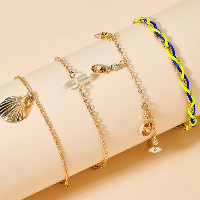 Tocona frânghie colorată ciucuri gleznele pentru femei vară coajă inimă stras strălucitor lanț geometric pentru picioare bijuterii boeme