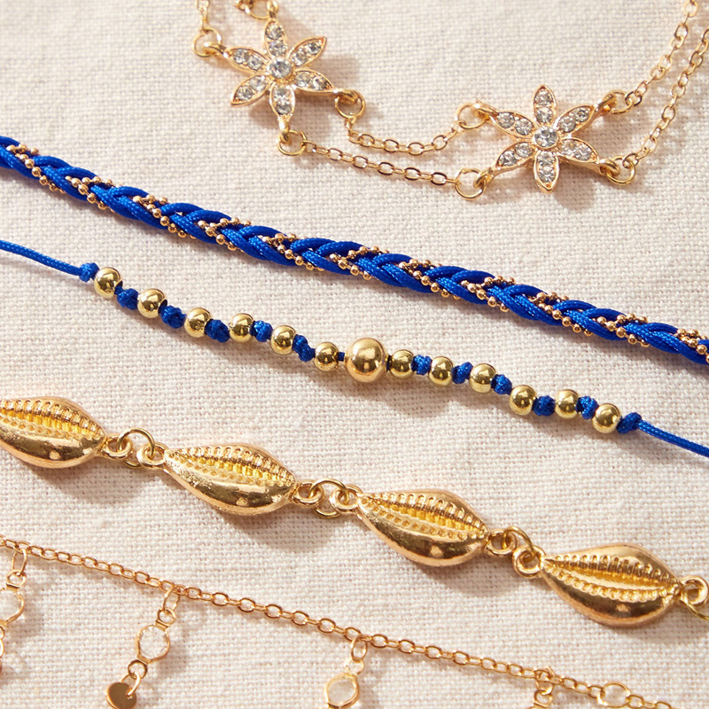 Tocona frânghie colorată ciucuri gleznele pentru femei vară coajă inimă stras strălucitor lanț geometric pentru picioare bijuterii boeme