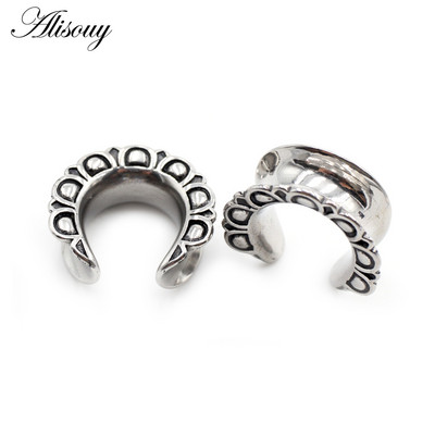 Alisouy 2db 6-25mm 316L rozsdamentes acél C mintás kerek nyereg fülmérők alagút dugó bővítő hordágy piercing test ékszer