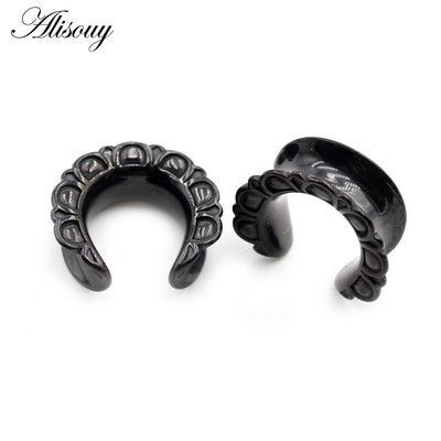 Alisouy 2db 6-25mm 316L rozsdamentes acél C mintás kerek nyereg fülmérők alagút dugó bővítő hordágy piercing test ékszer