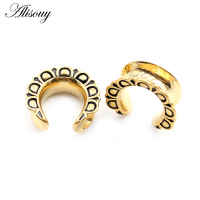 Alisouy 2db 6-25mm 316L rozsdamentes acél C mintás kerek nyereg fülmérők alagút dugó bővítő hordágy piercing test ékszer